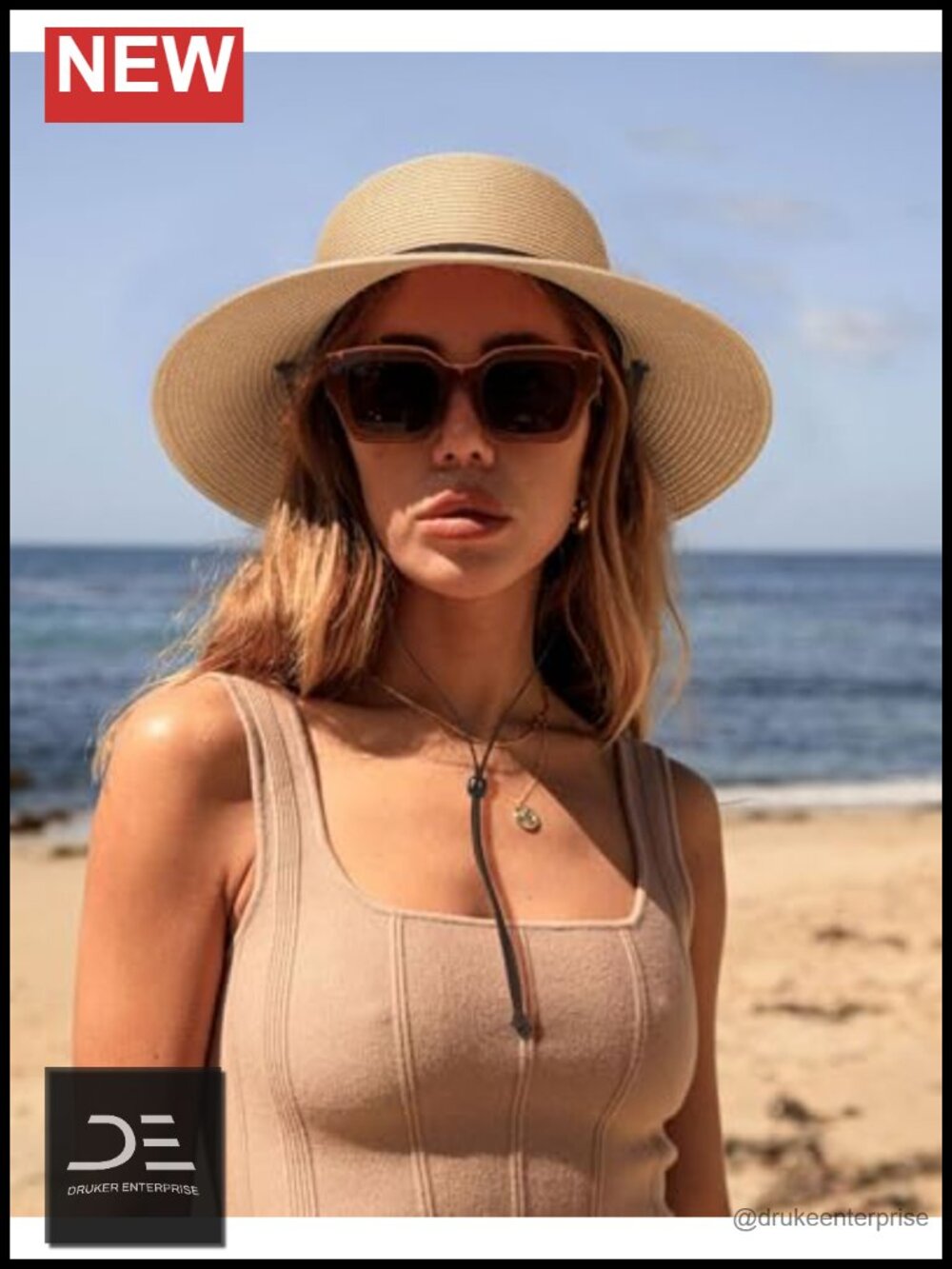Wide Brim Straw Sun Hat with Adjustable Chin Strap - Picture 4 of 6